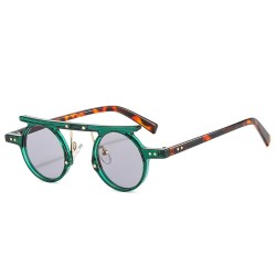 Modieuze kleine ronde zonnebril - glazen met kleurverloop - dubbele kleur - klinknagels - UV400Zonnebril