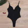 Sexy one-piece swimsuit - ribbed - deep neckline - with push upBeachwear