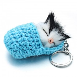 Slapende kat in een handgeweven ledikant - sleutelhanger