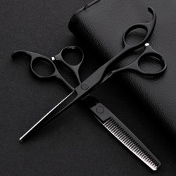 Professionelles Friseurscheren-Set – japanischer 440er Stahl – 6 Zoll – Black Edition – Haarschere – Effilierschere