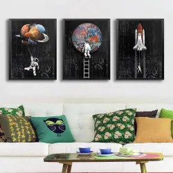 Astronaut - ruimte - raket - olieverf - canvas muurposterPlaten & Borden