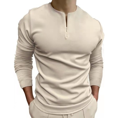 Klassisches Poloshirt - Langarm T-Shirt - mit Reißverschluss