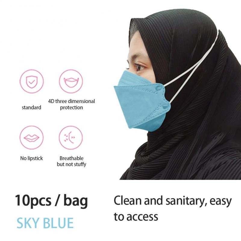 Protective face mask - 4-layer - disposable - anti-dust - anti-bacterial - cross loops - fish shape - 10 piecesMouth masks