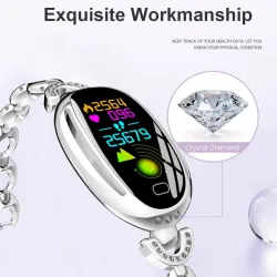 H8 Smart Watch - uitgeholde band met diamanten - hartslagmeter - fitnesstracker - waterdicht - Android - BluetoothSmart-Wear