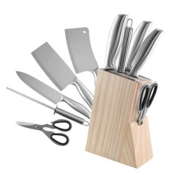 Küchenmesser-Set – Schälmesser – Hackmesser – Schere – Messerschärfer – mit Ständer – Edelstahl