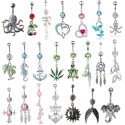 Belly button ring - piercing - green crystal zirconia - surgical steel