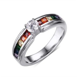 Modieuze ring - kleurrijke regenboog zirkonia - unisex - roestvrij staal