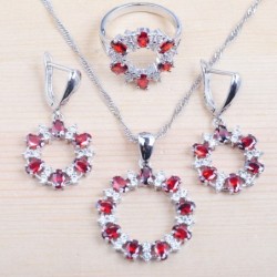 Exclusieve sieradenset - halsketting - oorbellen - ring - witte en rode zirkonia - 925 sterling zilverSieradensets