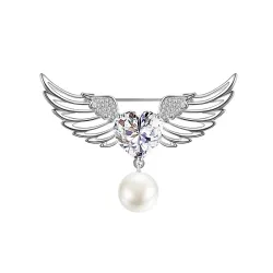 Luxe broche - engelenvleugels - kristallen hart - parelBroches
