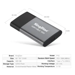KingDian - externe SSD - USB3.0 - type-C - 120GB - 250GB - 500GB - 1TB - 2TBHarde schijven