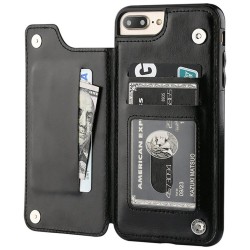 Retro-Kartenhalter – Handyhülle – Leder-Flip-Cover – Mini-Geldbörse – für iPhone – schwarz