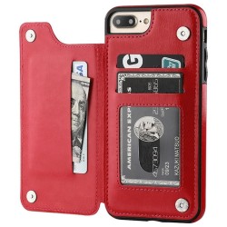 Retro card holder - phone cover case - leather flip cover - mini wallet - for iPhone - redProtection