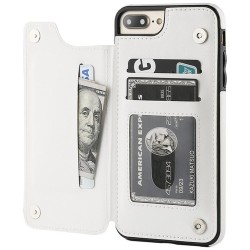 Retro-Kartenhalter – Handyhülle – Leder-Flip-Cover – Mini-Geldbörse – für iPhone – weiß