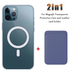 Magsafe draadloos opladen - transparant magnetisch hoesje - magnetische leren kaarthouder - voor iPhone - paarsBescherming