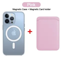 Magsafe draadloos opladen - transparant magnetisch hoesje - magnetische leren kaarthouder - voor iPhone - rozeBescherming