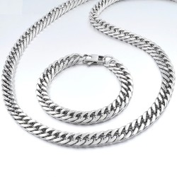 Modieuze herensieradenset - halsketting - armband - dikke schakel - edelstaalArmbanden
