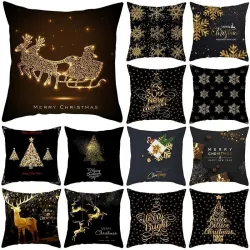 Decoratieve zwarte kussensloop - Kerstmotieven - Kerstman - 60 * 60 cmKussenslopen