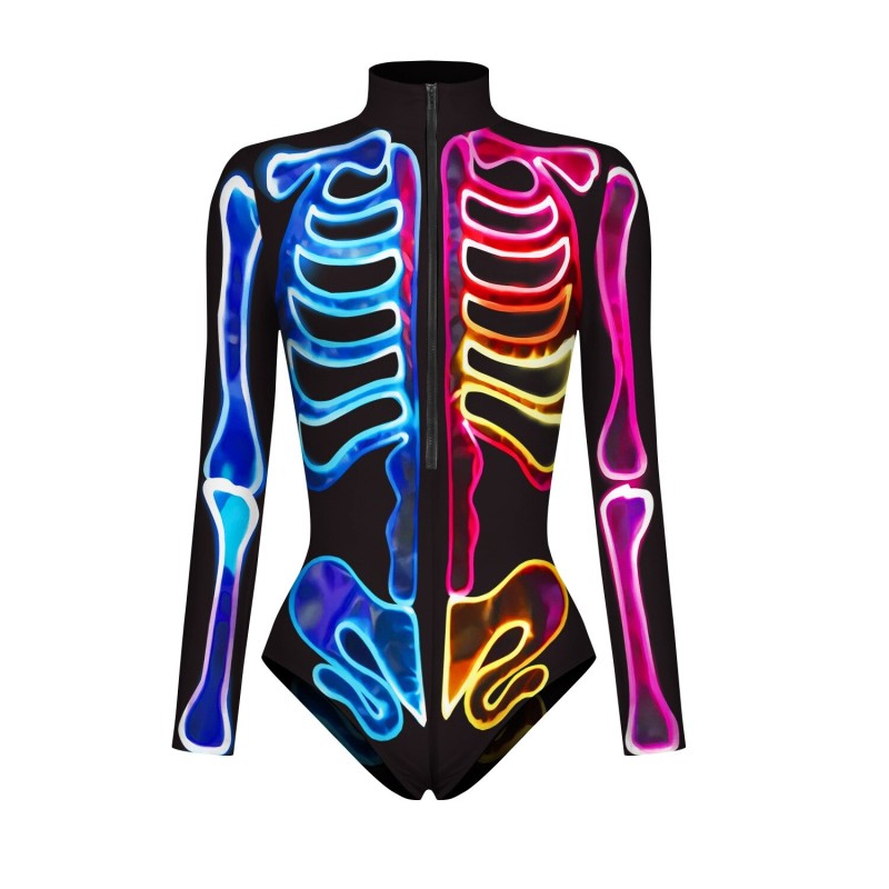 Sexy bodysuit - lange mouw - met rits - skelet printBlouses & overhemden
