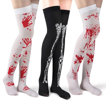 Halloween kniekousen - over de knie - bloed - spinnenweb - kruis - bottenHalloween & feest
