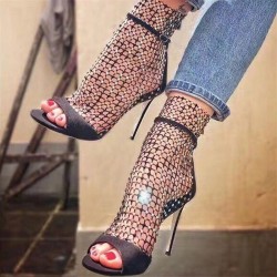 Sexy sandalen met hoge hak - glitter air mesh - met rits - enkellengteSandalen