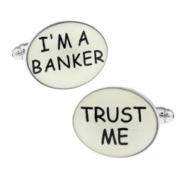 Ovale Manschettenknöpfe aus Messing - "I'M A BANKER TRUST ME"
