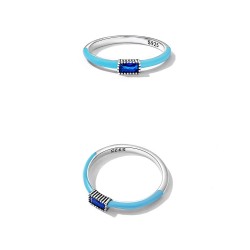 Rosa Zirkonherz / blauer quadratischer Zirkon - Ring aus 925er Sterlingsilber
