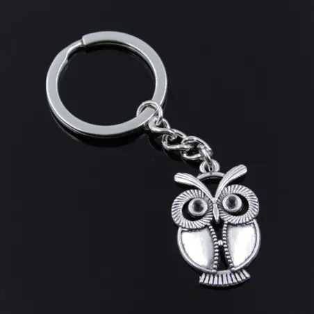 Vintage silver keychain - big eyes owlKeyrings