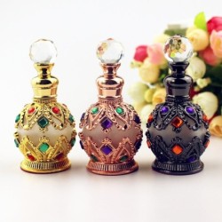 Vintage metal perfume bottle - with glass dropper - crystals - 15 ml