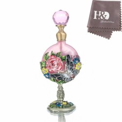 Vintage glass perfume bottle - pink roses pattern - 7 ml