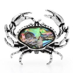 Vintage metal crab brooch - with colorful shellBroches