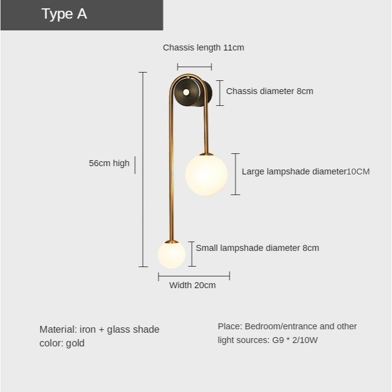Moderne wandlamp - dubbele glazen bol - goud ijzer - LED G9 - AC90-260VWandlampen