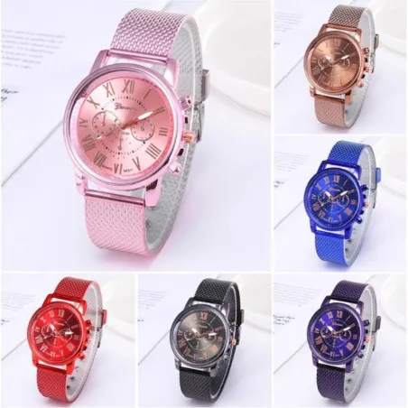 GENEVE - modieus quartz horloge - Romeinse cijfers - leren bandHorloges