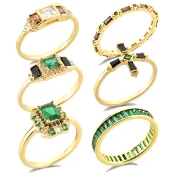 Luxe gouden ring - groene zirkonia - 925 sterling zilverRingen