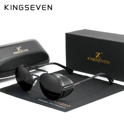KINGSEVEN - retro ronde zonnebril - steampunk-stijl - uitgehold frameZonnebril