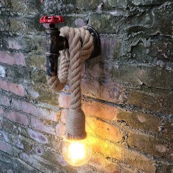 Industrial pipe - vintage wall lamp with hemp ropeWall lights
