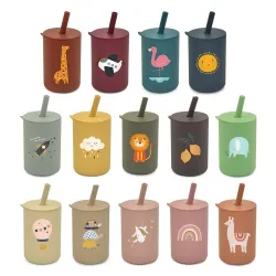 Siliconen drinkbeker voor kinderen - koud/heet water - met rietje - lekvrij - BPA vrij - dierenprintBaby