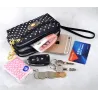 Kleine clutch - drievoudige ritssluiting - polsbandje - stippenpatroonTassen