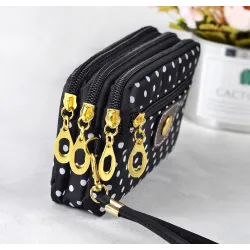 Kleine clutch - drievoudige ritssluiting - polsbandje - stippenpatroonTassen