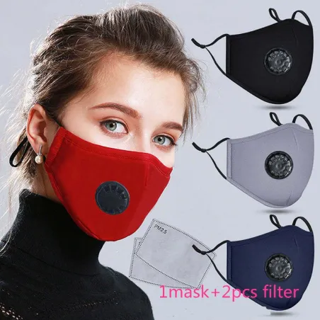 Beschermend gezichts-/mondmasker - PM25 actief koolfilter - luchtventiel - herbruikbaarMondmaskers