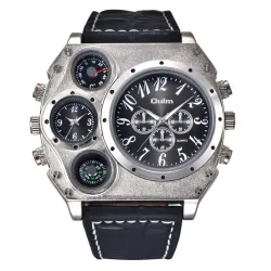 OULM 1349 - sport groot horloge - kompas - leren bandHorloges