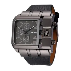 OULM 3364 - groot vierkant sporthorloge - Quartz - brede leren bandHorloges
