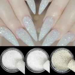 Glanzende nagelglitter - witte fonkelende vlokken - zandig poederNagellak