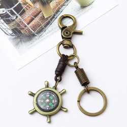 Vintage Bronze Schlüsselanhänger - Ruderrad / Kompass