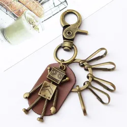 Vintage bronzen sleutelhanger - robot - karabijnslotSleutelhangers