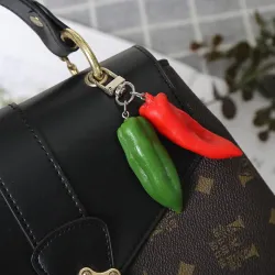 Double red / green chilli pepper - keychainKeyrings