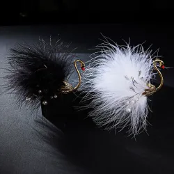 White / black peacock - brooch - feathers - pearlsBrooches
