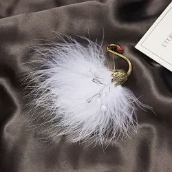White / black peacock - brooch - feathers - pearlsBrooches