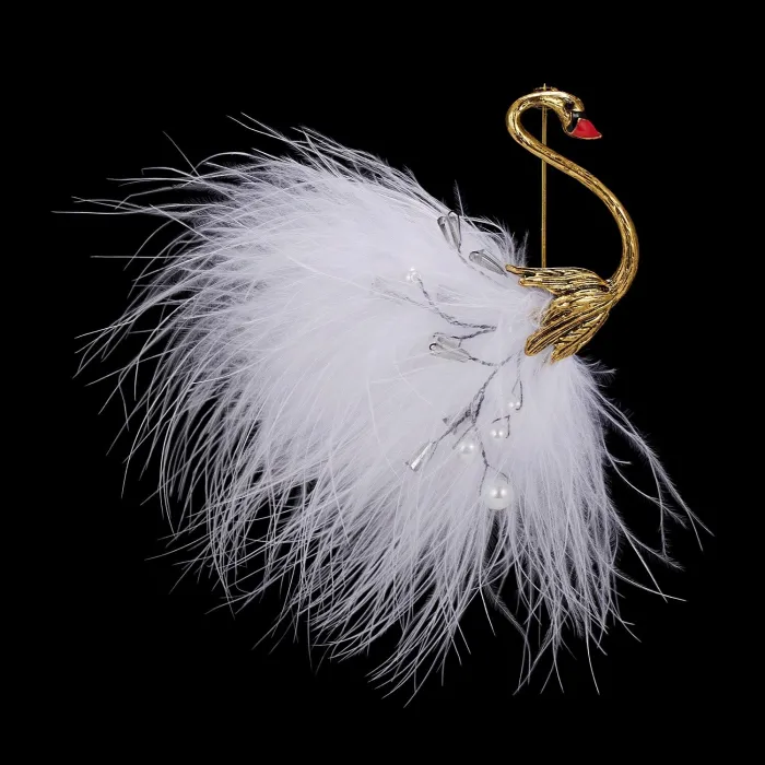 White / black peacock - brooch - feathers - pearlsBrooches
