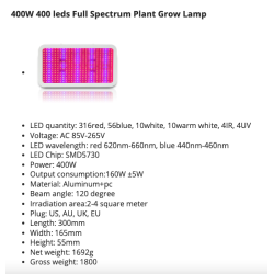 LED Pflanzenlicht - Vollspektrum - 300W - 1600W