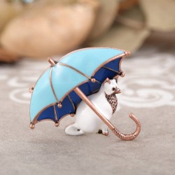 Katze mit Regenschirm - Emaillebrosche